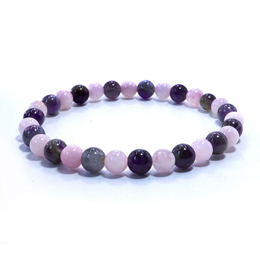 Браслет из камня Розовый кварц и Аметист на любовь и верность6мм