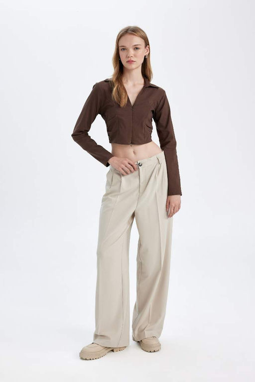 Широкие фланелевые брюки стандартной длины с высокой талией и карманами - Defacto фото 3