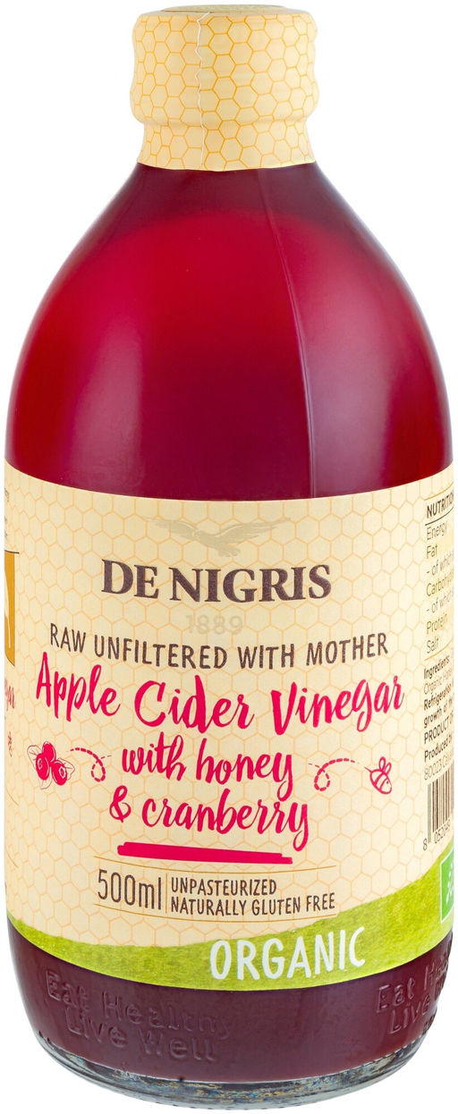 Уксус De Nigris яблочный с медом и клюквой нефильтрованный Organic 500 мл, стекло, ИТАЛИЯ