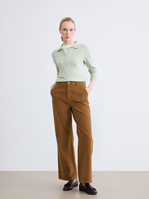 Dar Fit Kad?n Fitilli Kadife Pantolon