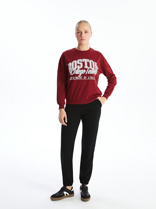 Bisiklet Yaka Bask?l? Kad?n Sweatshirt