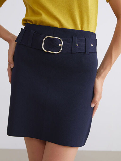 Beli Kemerli Triko Mini Etek