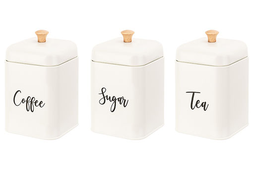 Набор 3 банок для сыпучих продуктов 1,5 л 11,2*11,2*19 см Tea, coffee, sugar с крышками, молочный - Elan gallery фото 5