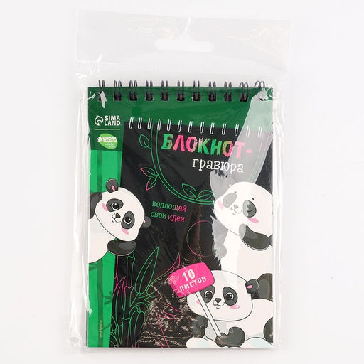 Гравюра блокнот детский «Пандамания», 10 листов, штихель
