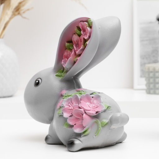 Копилка для денег Зайка с цветами, гипс, серая, 20?20?10 см - Хорошие сувениры фото 3
