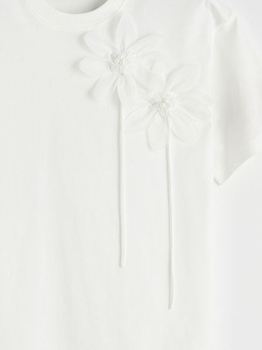 Bisiklet Yaka ?i?ek Aplikeli Bluz