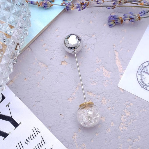 Цена за 2 шт. Булавка «Волшебный шар», 7.7 см, белая в серебре