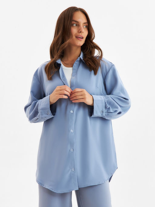 Костюм женский (рубашка, брюки) MINAKU: Silk pleasure, размер 46, серо-голубой