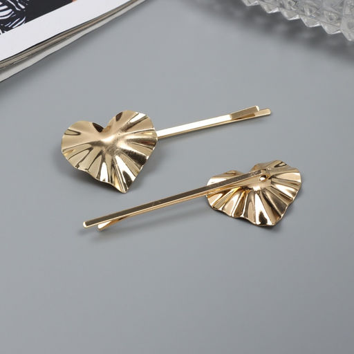 Невидимки для волос «Бенте», набор 2 шт., сердце, 6 см, золото