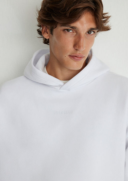 Beli lastikli Kapusonlu Beyaz Sweatshirt - Mavi фото 6