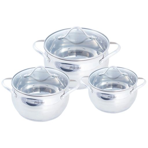 Набор кастрюль 6 предметов (16*10cm, 20*11,5cm, 24*13,5см) из нержавеющей стали (5911)