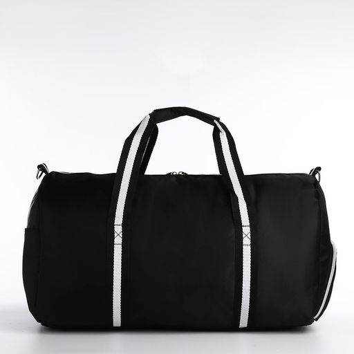 Сумка дорожная на молнии, наружный карман, отделение для обуви, длинный ремень, цвет чёрный - Simaland фото 3