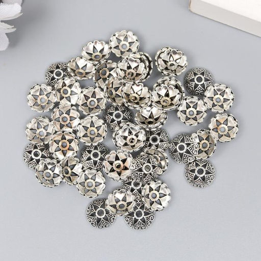 Цена за 2 шт. Декор шляпка для бусин "Цветок-полукруг" серебро 0,8х0,8 см набор 50 шт