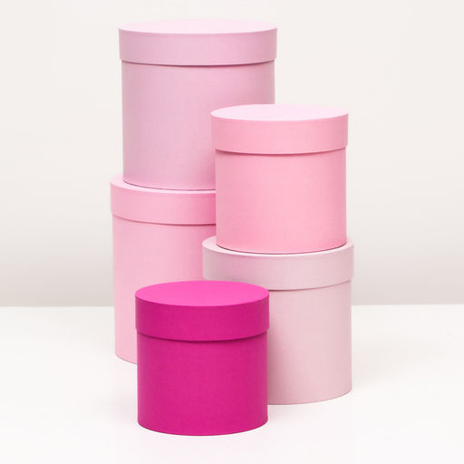 Набор шляпных подарочных коробок 5 в 1« Феерия» , розовый, 23×23 - 14×14 см