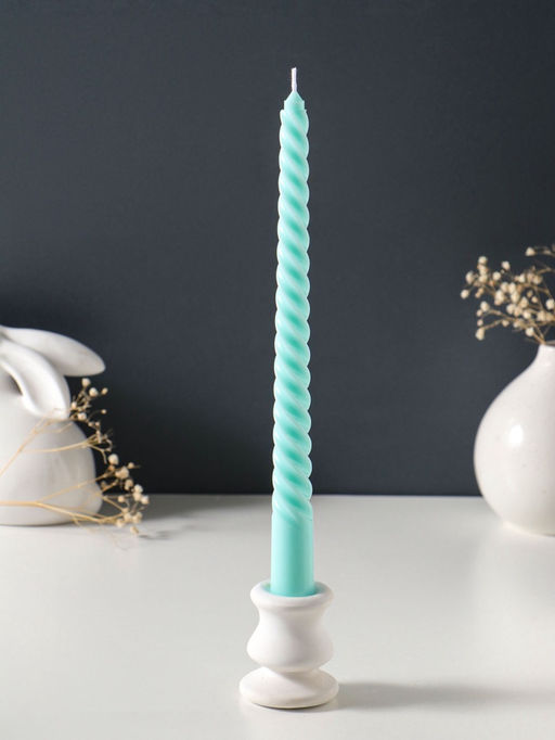 Цена за 2 шт. Свеча витая 25 см (набор 2 шт) 57 гр, 5 ч, цв. мятный