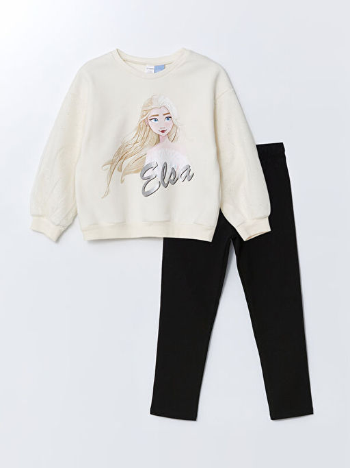 Elsa Bask?l? K?z Bebek Sweatshirt ve Tayt 2li