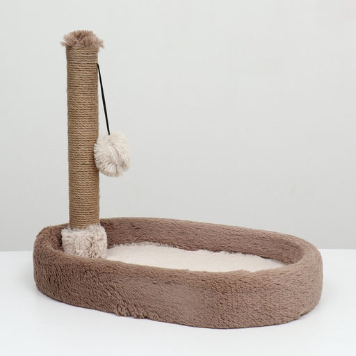 Лежанка с когеточкой Пижон, овальная, 55 х 36 х 47см, пушистый мех, джут, коричневая  фото 8