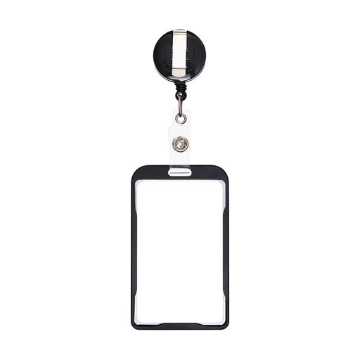 Бейдж-карман вертикальный внешний 96×56 мм, внутренний 85×54 мм, металл, черный, рулетка 40 см