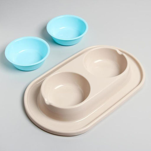 Миска для животных Мур-мяу 0,3л двойная на подставке, светло-бежевая - Пижон фото 4