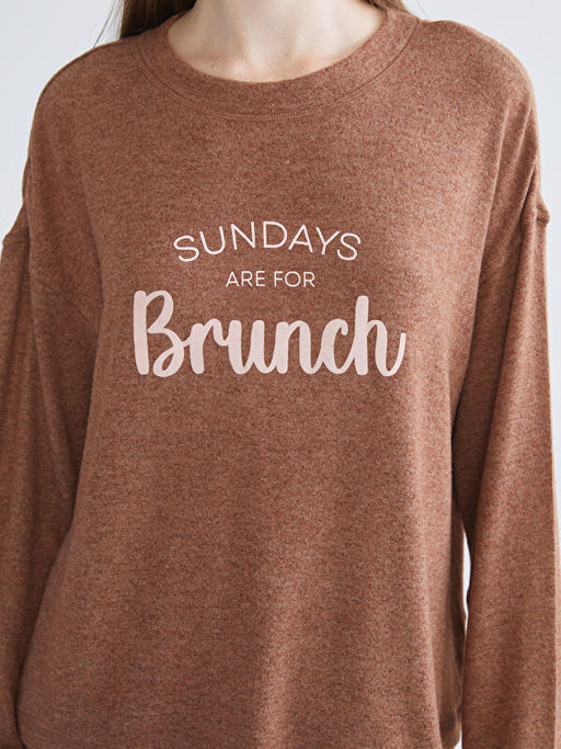 Bisiklet Yaka Bask?l? Kad?n Pijama Tak?m?