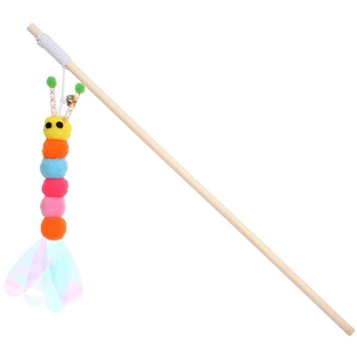 Цена за 6 шт. Игрушка - дразнилка на палочке "ЦапЦап", гусиничка с колокольчиком, цвет как на фото, 40см ( пакет с подвесом)