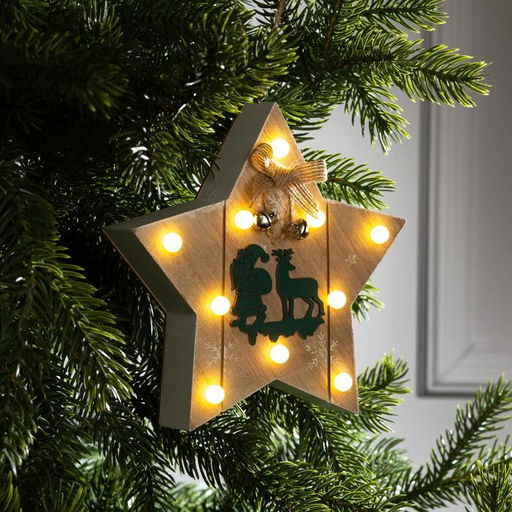 Ёлочная игрушка Звезда с Дедом Морозом и оленем, 16х16х3, от батареек АААx2, свечение тёплое белое - Luazon lighting фото 3