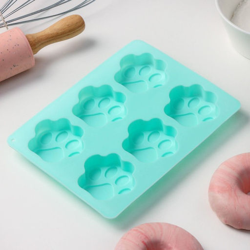 Форма для выпечки Доляна «Животные.Лапка», силикон, 18×13.8 см, 6 ячеек (5×5.4 см), бирюзовая