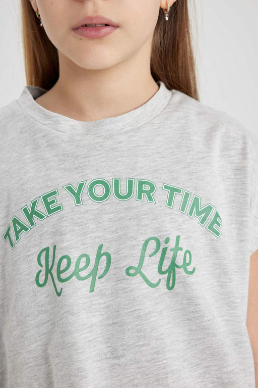 Платье на бретельках в рубчик для девочек с короткими рукавами - Defacto фото 4