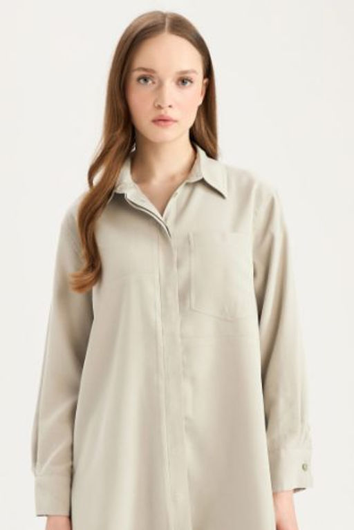 Relax Fit Basic Duz Modal Uzun Kollu Gomlek Tunik