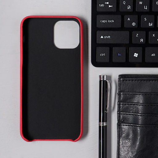 Чехол Luazon для iPhone 12/12 Pro, с отсеком под карты, кожзам, красный