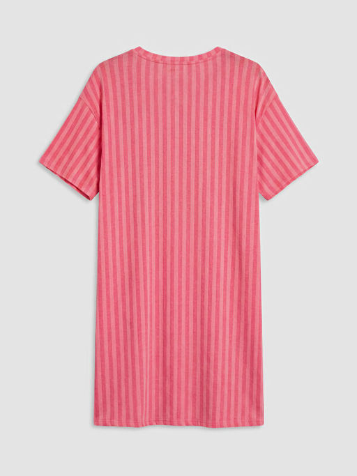 Bisiklet Yaka ?izgili Kad?n Gecelik