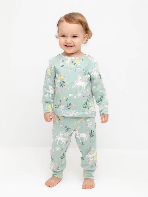 К 1552/голубая дымка,единороги в цветах пижама д/дет яс