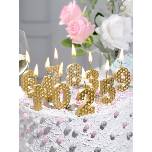 Свеча в торт на шпажке «Соты», цифра 0, 7 см, золото