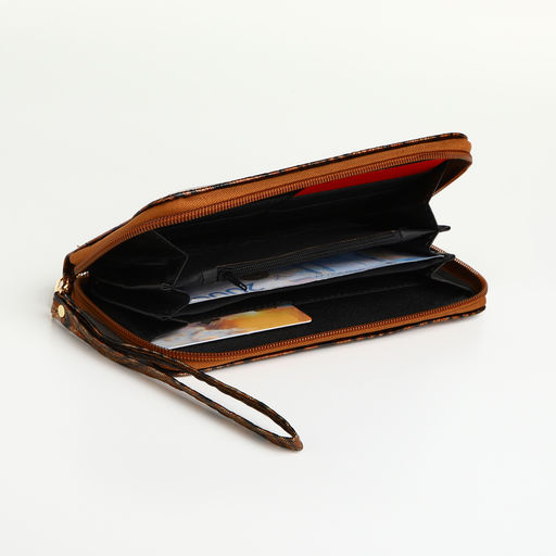 Кошелёк женский на молнии с ремешком, 19×2.5×9.5 см, с абстрактным принтом, коричневый