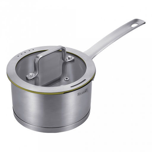 Ковш из нержавеющей стали "Linea PALERMO" 1,8л, д16см, h9см, s0,6мм, дно s15мм, трехслойное капсулированное дно, стеклянная крышка-дуршлаг с силиконовым ободком, два режима слива воды, ручка из нержавеющей стали, цветная коробка, "Regent" (Китай)