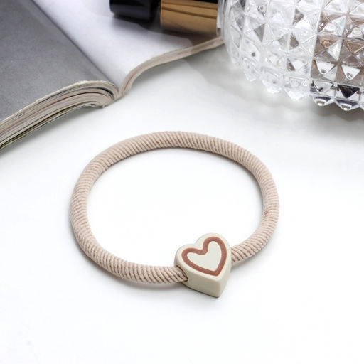 Цена за 12 шт. Резинка для волос «Алеста», сердце, 5 см, бежевый