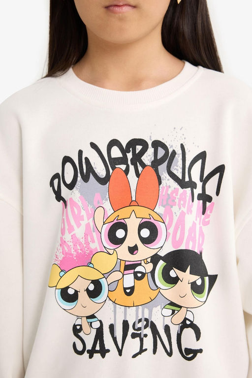 PowerPuff Girls Oversize Geni_ Kal_p Bisiklet Yaka Sweatshirt K_z _ocuk - Defacto фото 6