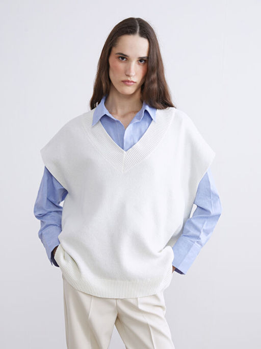 V Yaka Oversize Kad?n Triko S?veter