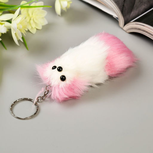 Цена за 12 шт. Пушистик на кольце с пищалкой "Пёсик с цветными ушками и хвостом" МИКС 10х4х4 см