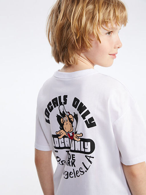 Bisiklet Yaka Nostaljik Maymun Bask?l? Unisex ?ocuk Ti??rt