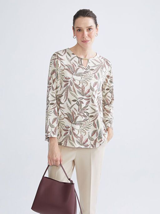 Bisiklet Yaka ?i?ekli Bluz