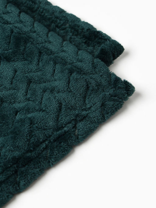 Плед «Этель» Zig-zag, 150×200 см, корал-флис, изумрудный