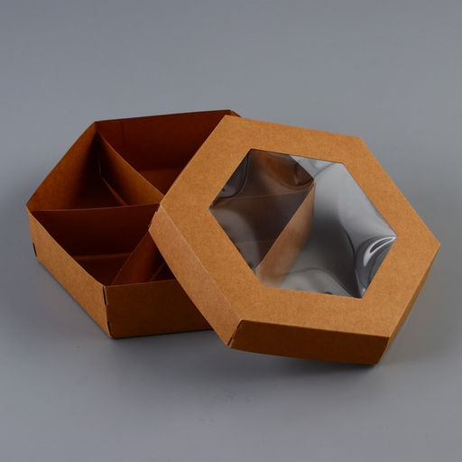 Цена за 5 шт. Коробка под сухофрукты менажница, с ПВХ окном, 6 ячеек, 18.5×18.5×5.5 см