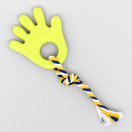 Игрушка жевательная с канатом для собак Ладошка, 10 см, салатовая - Пижон фото 2