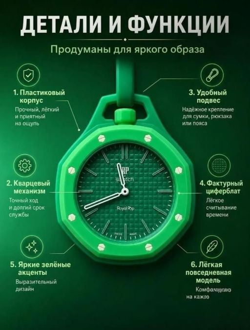 Трендовые часы на ремешке зеленые