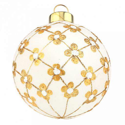 Елочная игрушка шар стеклянная д8см, белый металлик, ручная художественная роспись, подарочная упаковка (Россия) - Домашняя мода фото 3
