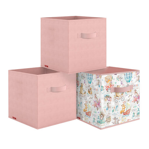 Короба стеллажные, без крышки, 28*28*28 см, набор 3 шт., розов., ПУТЕШАСТИКИ, шт