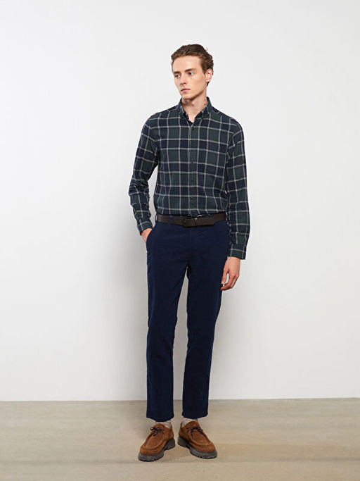 Regular Fit Uzun Kollu Ekose Gabardin Erkek G?mlek