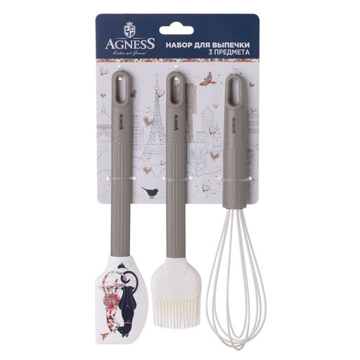 НАБОР: ВЕНЧИК, ЛОПАТКА, КИСТОЧКА AGNESS, 3 ПРЕДМЕТА, СЕРИЯ ПАРИЖСКИЕ КОТЫ фото 2