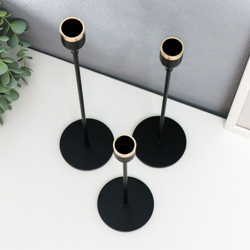 Набор подсвечников на 1 свечу «Классика», 3 шт., чёрный, 24×8×8 см, 29×8×8 см, 34×8×8 см